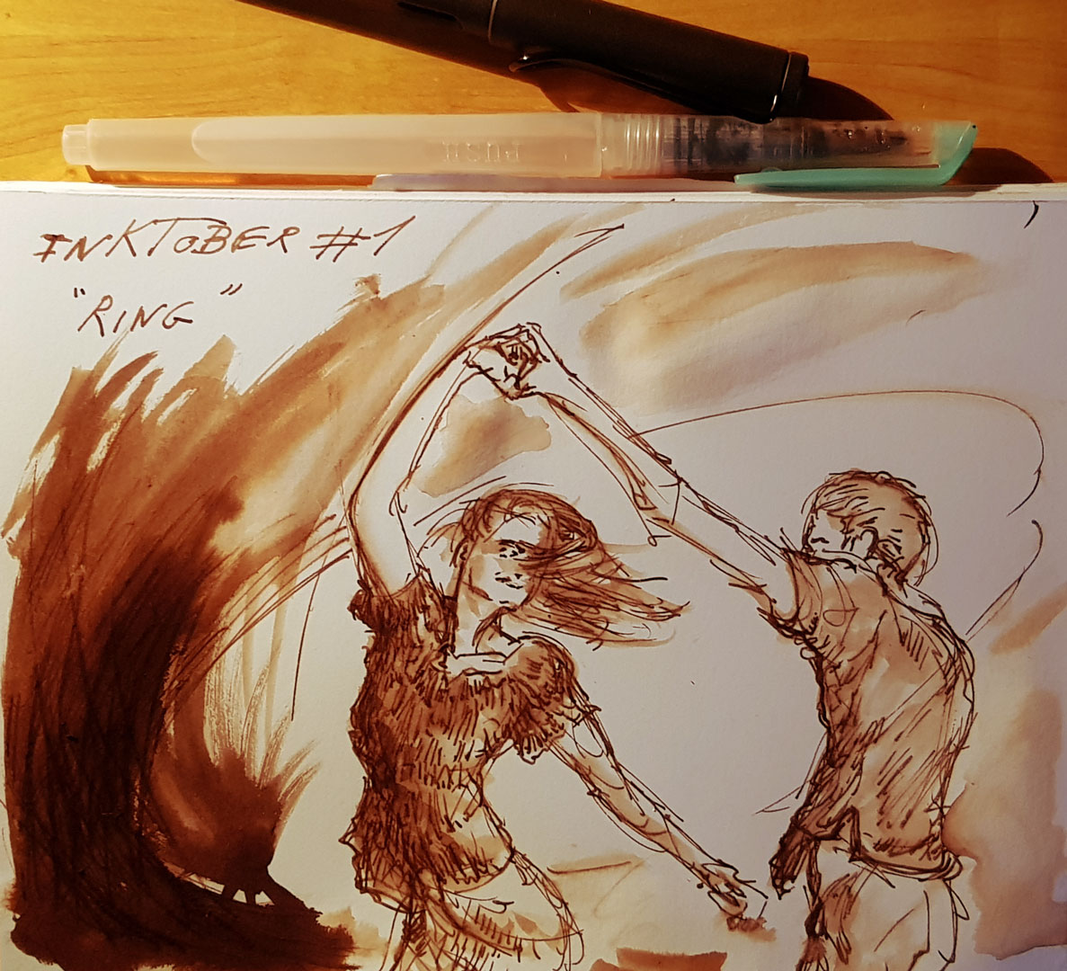 Dessin à l'encre d'un couple dansant