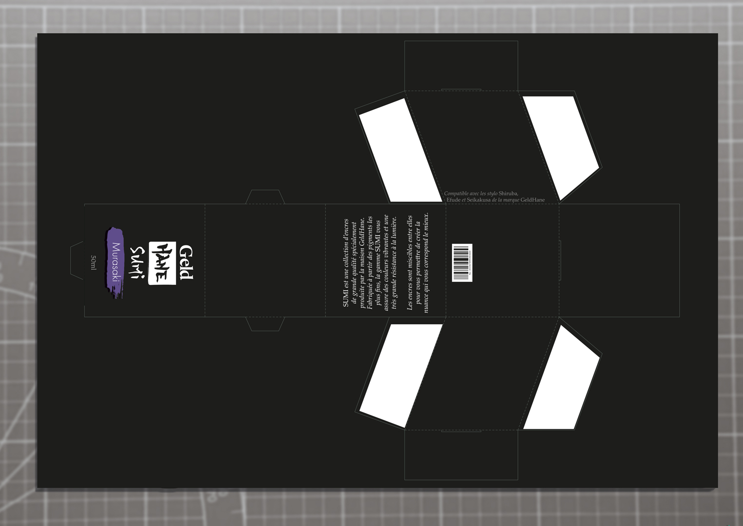 Packaging déplié de boite d'encre GeldHane
