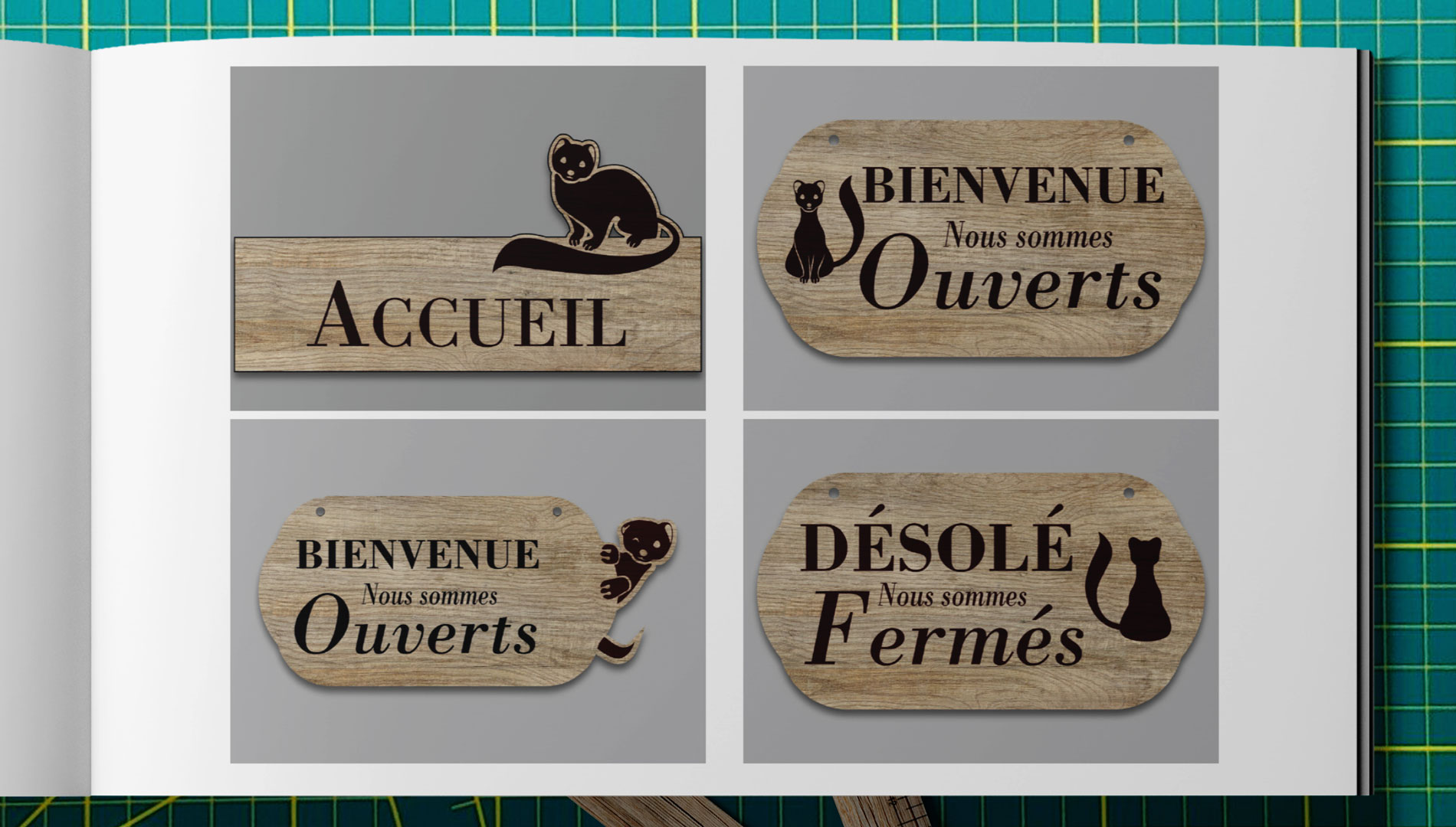 Photo de planchettes d'accueil de boutique en bois