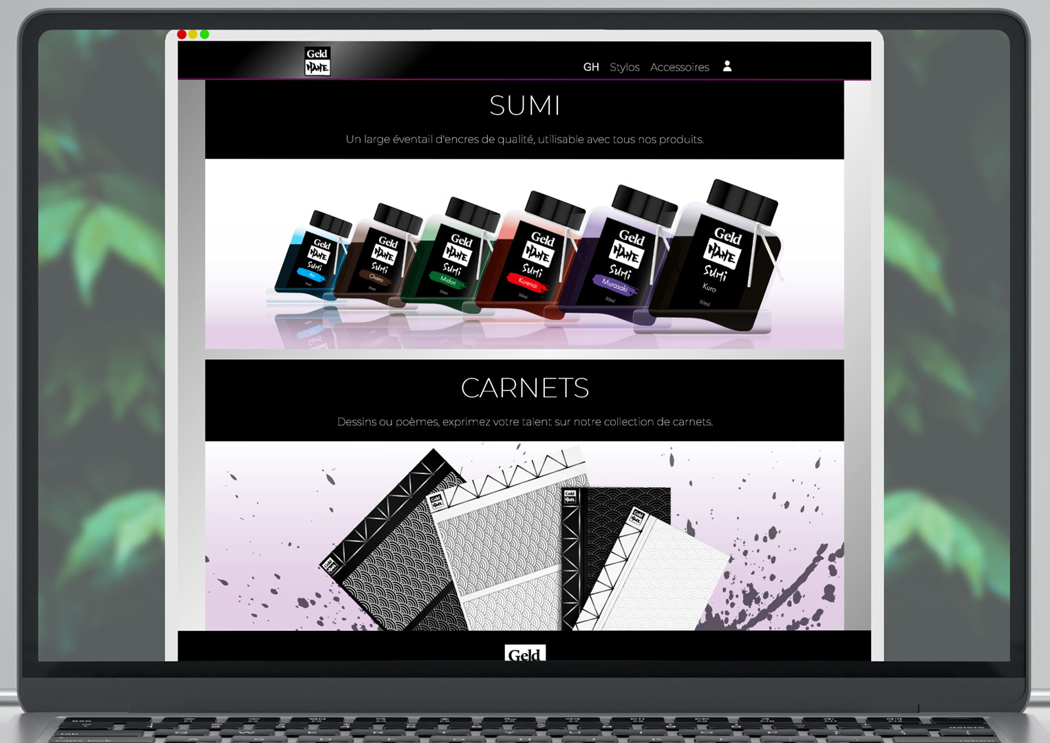 Notebook ouvert sur le site GeldHane