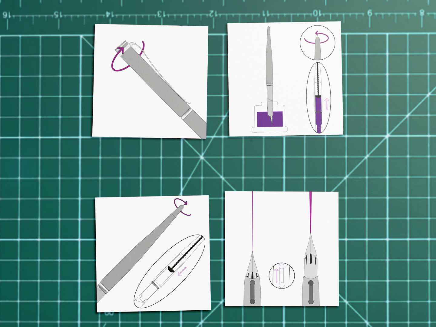 Schémas d'utilisation du stylo GeldHane